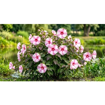 HIBISKUS Ketmia bagienny różowo biały bordowy liść